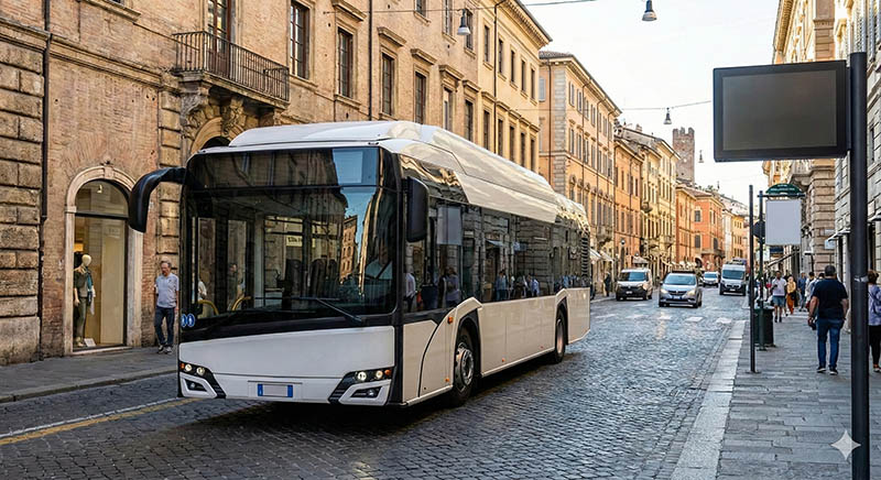 Autobus elettrico in circolazione nel centro città