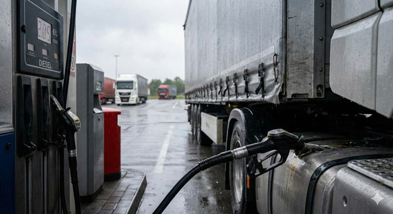 Camion al distributore di diesel