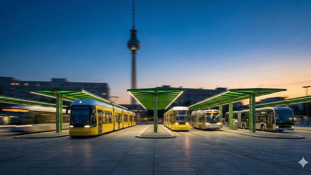 Edificio di stazione con pensiline e area di transito