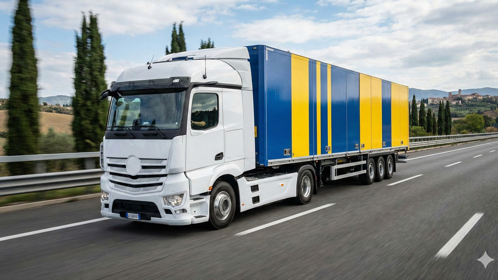 Mercedes eActros 600 in viaggio su strada italiana