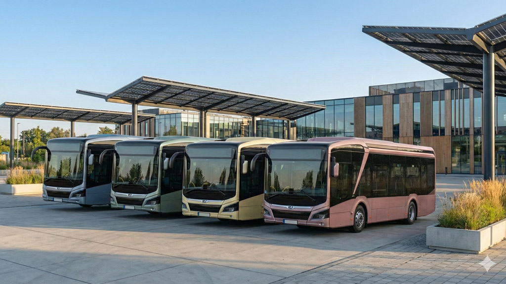 Autobus elettrici MAN parcheggiati nel deposito