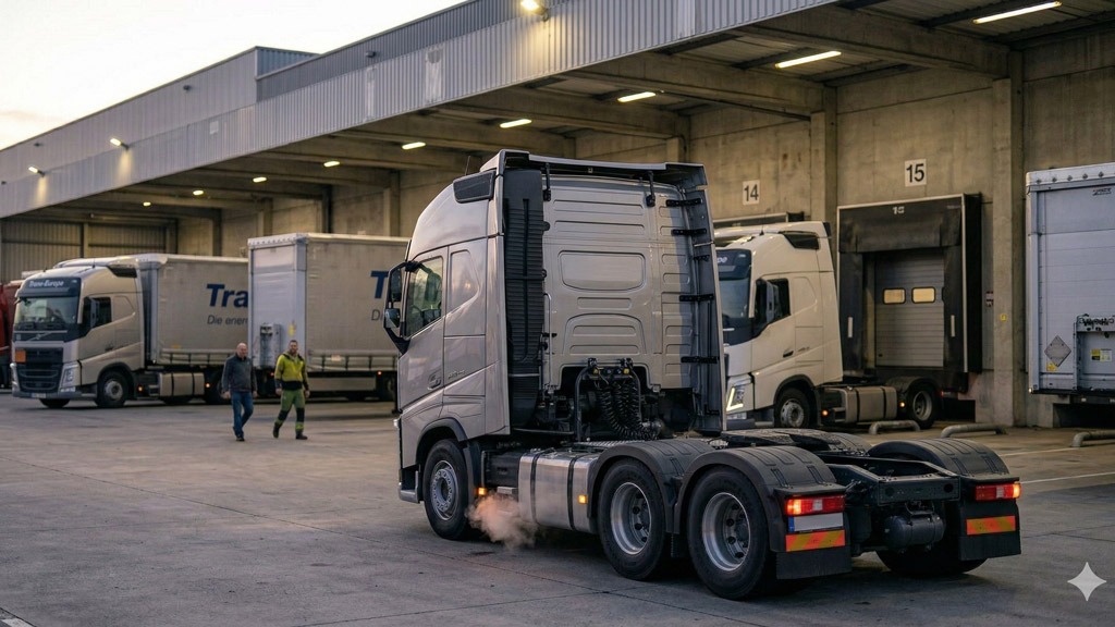 Camion fermo con motore acceso in sosta
