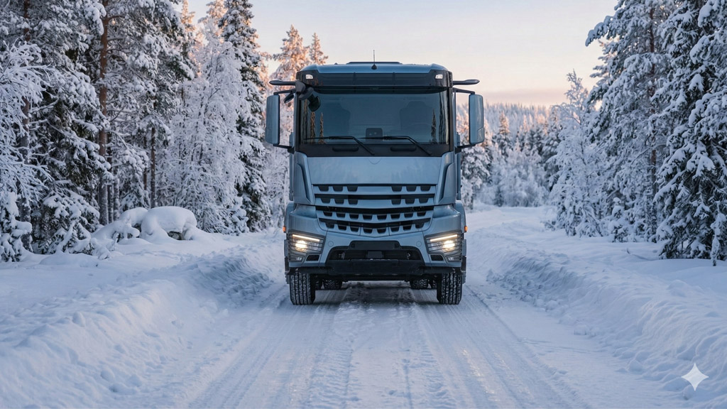 Mercedes Benz eArocs 400 su neve in Finlandia