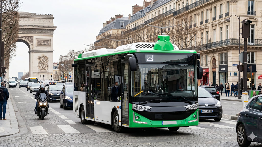 Autobus autonomo Karsan e ATAK in traffico urbano a Parigi