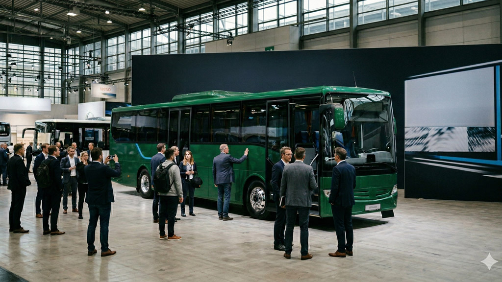 Mercedes Benz eIntouro elettrico verde al Bus2Bus Berlino