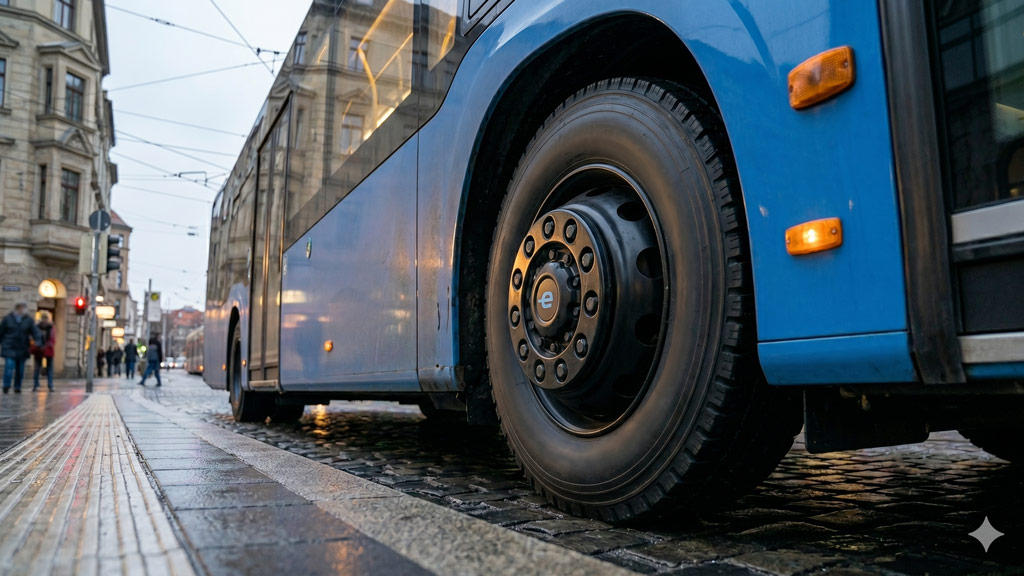 Pneumatico di autobus elettrico in esercizio urbano