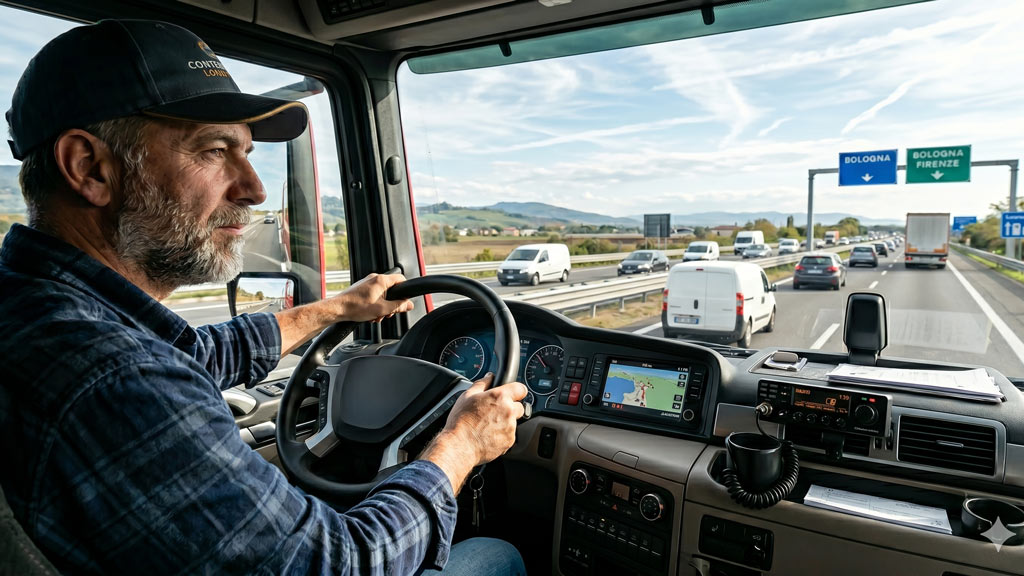Autista professionista alla guida di un camion pesante