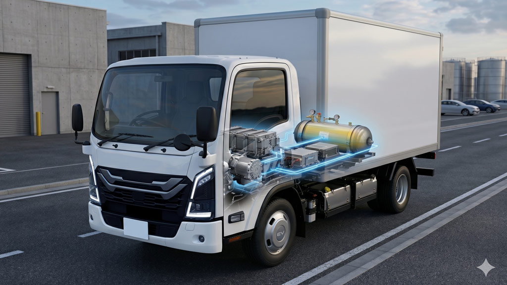 Camion leggero Isuzu ELF EV con sistema a idrogeno Toyota (1)