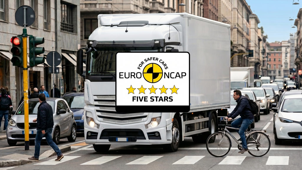 Mercedes Benz Actros in circolazione nel traffico urbano