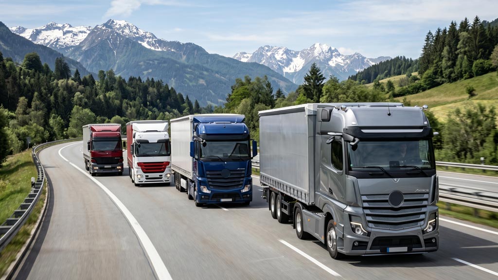 Diverse generazioni di Actros su strada, dal 1996 ad oggi