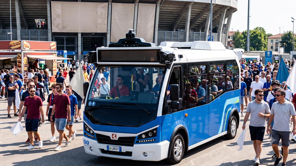 Karsan elettrico in servizio navetta verso lo stadio