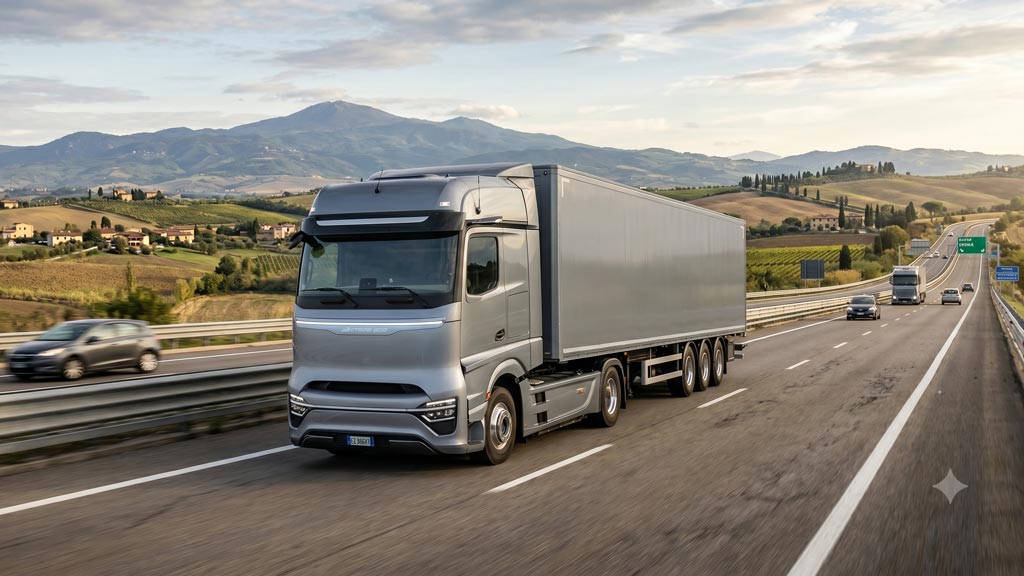 Mercedes Benz eActros 600 in servizio logistico su autostrada