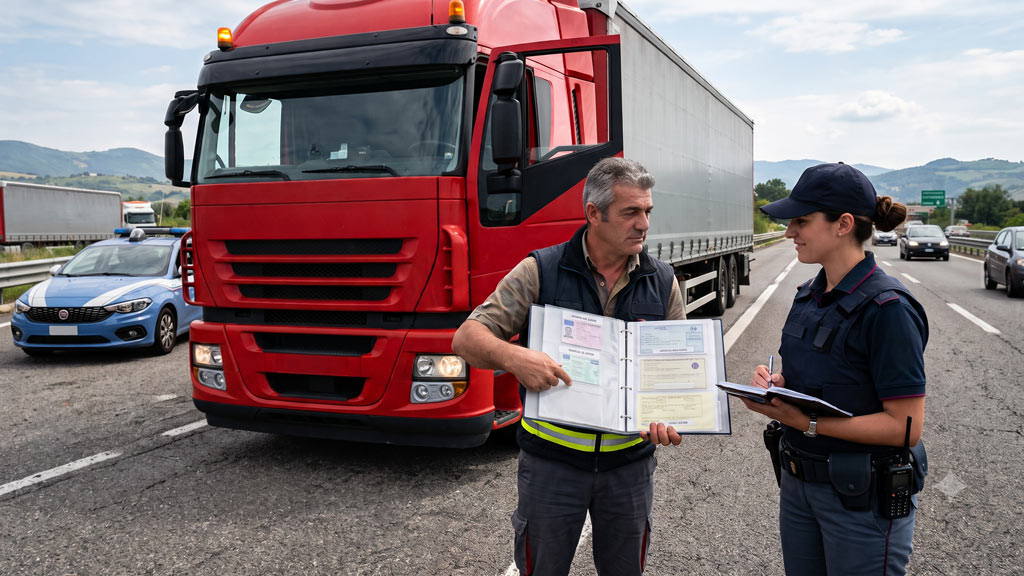 Agente controlla documenti di un camion