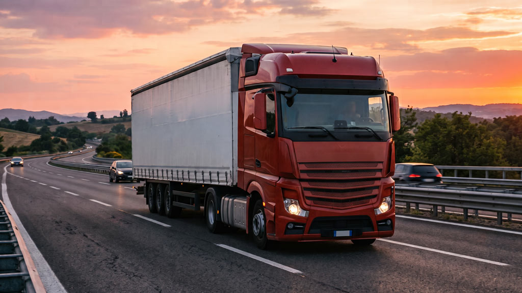 Camion in autostrada italiana al tramonto