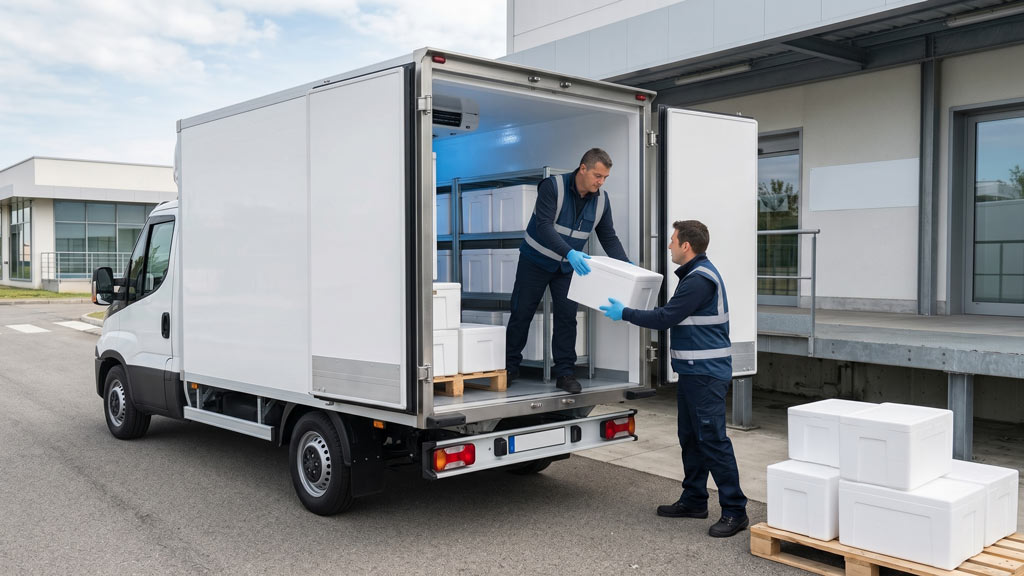 Furgone refrigerato per trasporto farmaci in carico