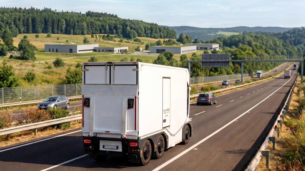 Camion autonomo senza cabina su strada tedesca