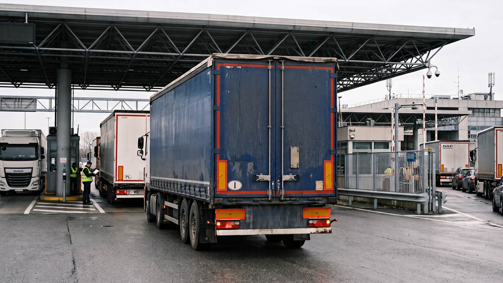 Camion in fila a un controllo doganale europeo