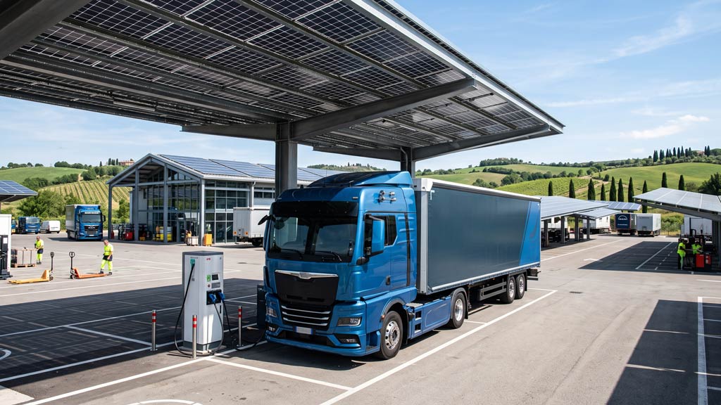 MAN eTGX elettrico in deposito con pannelli solari