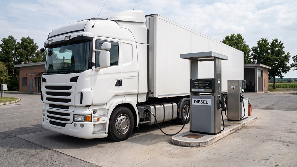 Camion in fase di rifornimento gasolio a distributore