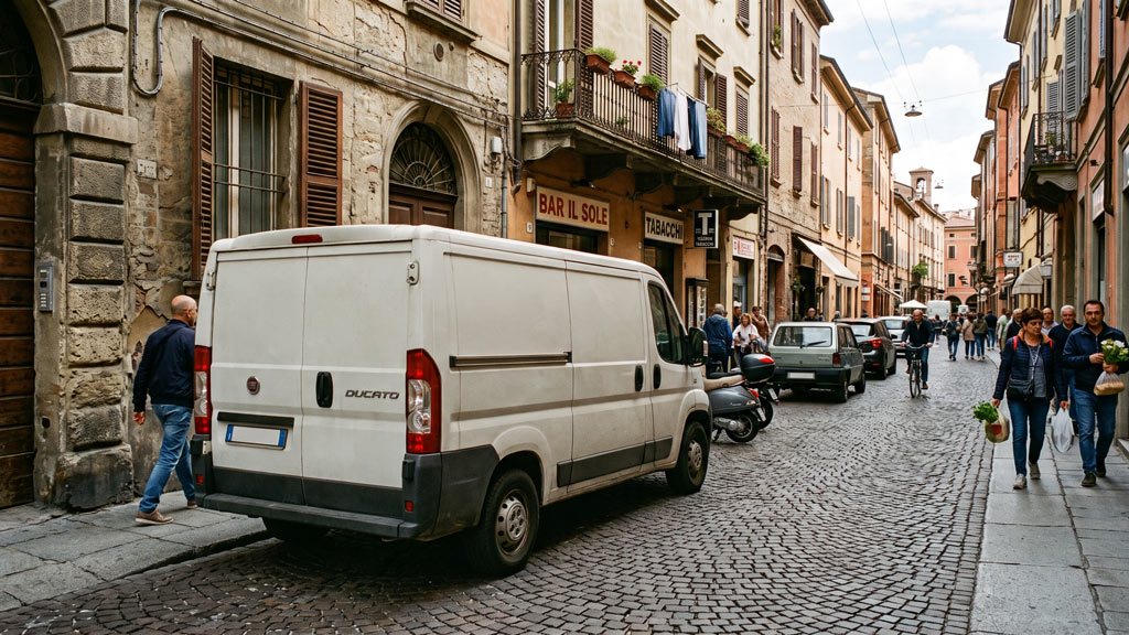 Furgone commerciale datato in strada in città italiana