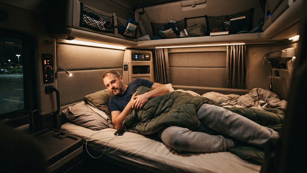 Camionista riposa con veicolo in sosta
